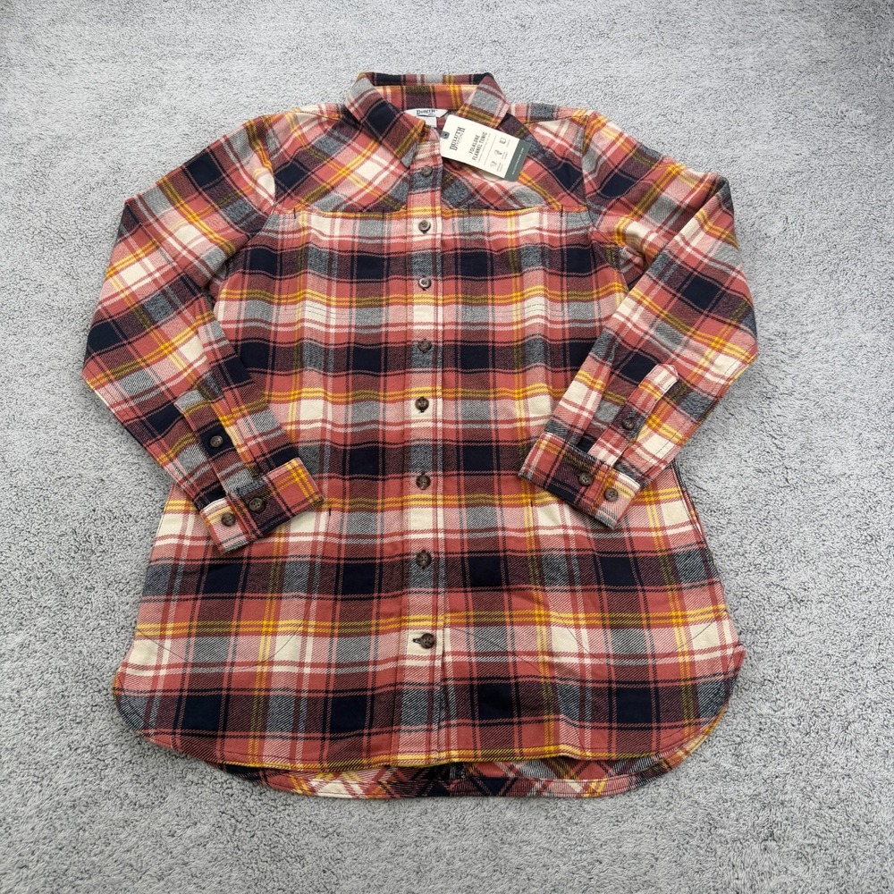 Duluth Flannel Tunic Shirt Womens XS Pink Tartan Plaid Pocket Relaxed Soft Cozy